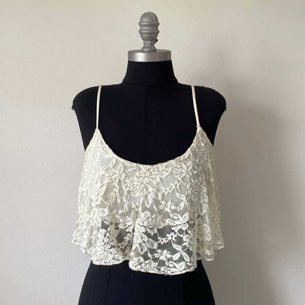 Cream Lace Crop Top, Medium - Worn